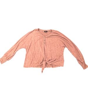 BCX Women's‎ XL Super Soft Top Dark Mauve Long Sleeve Knot Front Blouse Shirt